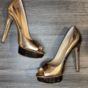 Boutique 9 Metallic Gold Peep-Toe Heels